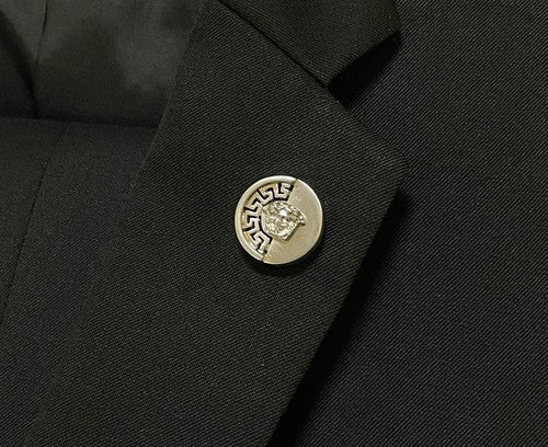 Auth beautiful Gianni Versace Brooch Medusa & Greca silver Vintage Gift
