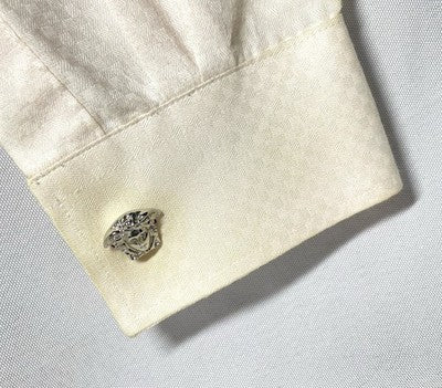 Auth Beautiful GINNNI VERSACE Medusa face 3D Vintage Cufflinks silver +Box Gift