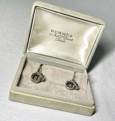 Auth [Beautiful] Hermès Rope Knot cufflinks vintage sterling silver SV925 box