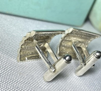 Auth [Rare] TIFFANY 18K AU750 & SV925 silver Vintage cufflinks Business &Box