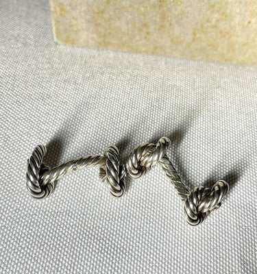 Auth [Beautiful] Hermès Rope Knot cufflinks vintage sterling silver SV925 box