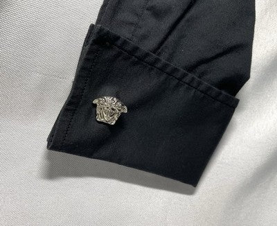 Auth Beautiful GINNNI VERSACE Medusa face 3D Vintage Cufflinks silver +Box Gift