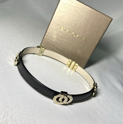 Auth [Beautiful] BVLGARI B-ZERO Doppio Tondo Leather Bracelet Gold&Black Unisex