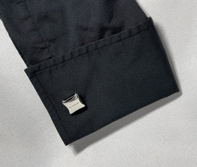 Auth [Rare] BVLGARI Brand Logo Sterling Silver 925 & Black Cufflinks Business