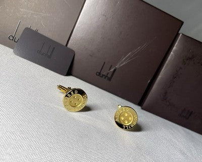 Auth [Beautiful] ALFRED DUNHILL Logo Gold metallic Oval Cufflinks +Box Gift