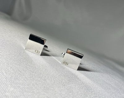 Auth [Beautiful] Dior Homme CD Logo Silver & Gold square Cufflinks Business Gift