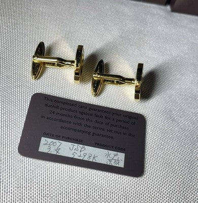 Auth [Beautiful] ALFRED DUNHILL Logo Gold metallic Oval Cufflinks +Box Gift