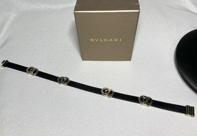 Auth [Beautiful] BVLGARI B-ZERO Doppio Tondo Leather Bracelet Gold&Black Unisex