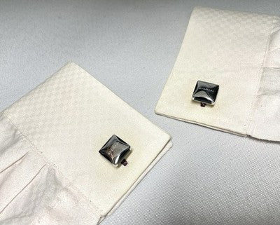 Auth [Rare] BVLGARI Brand Logo Sterling Silver 925 & Black Cufflinks Business