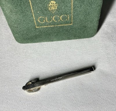 Auth [Rare] Old GUCCI Horse Bit Vintage Tie Clip Gold & Silver bar +Box Business