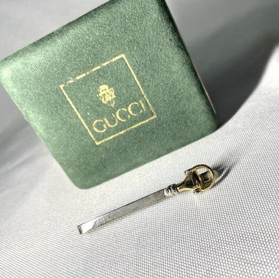 Auth [Rare] Old GUCCI Horse Bit Vintage Tie Clip Gold & Silver bar +Box Business