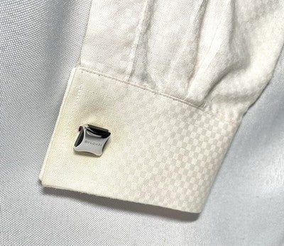 Auth [Rare] BVLGARI Brand Logo Sterling Silver 925 & Black Cufflinks Business