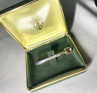 Auth [Rare] Old GUCCI Horse Bit Vintage Tie Clip Gold & Silver bar +Box Business
