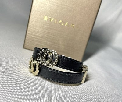 Auth [Beautiful] BVLGARI B-ZERO Doppio Tondo Leather Bracelet Gold&Black Unisex
