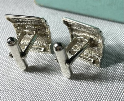 Auth [Rare] TIFFANY 18K AU750 & SV925 silver Vintage cufflinks Business &Box