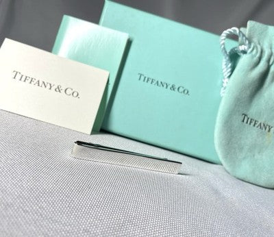 Auth Beautiful Tiffany mirror Sterling Silver SV925 Tie Clip Bar pin Gift +Box