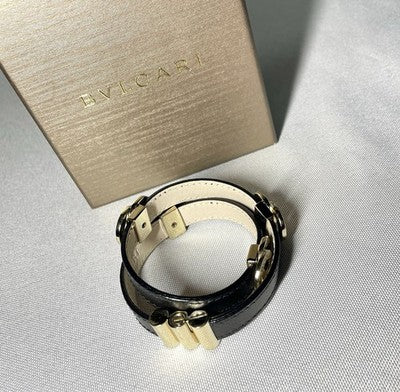 Auth [Beautiful] BVLGARI B-ZERO Doppio Tondo Leather Bracelet Gold&Black Unisex