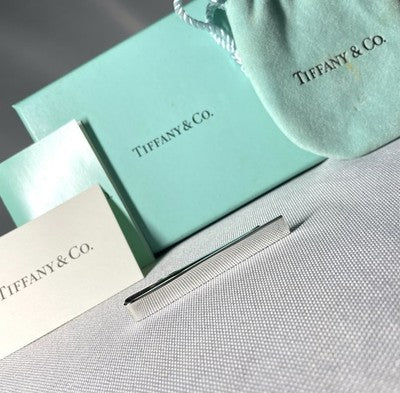 Auth Beautiful Tiffany mirror Sterling Silver SV925 Tie Clip Bar pin Gift +Box