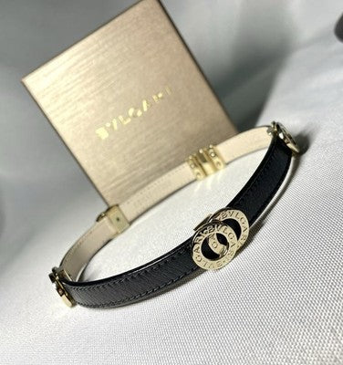 Auth [Beautiful] BVLGARI B-ZERO Doppio Tondo Leather Bracelet Gold&Black Unisex