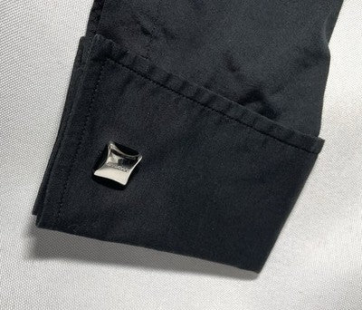 Auth [Rare] BVLGARI Brand Logo Sterling Silver 925 & Black Cufflinks Business
