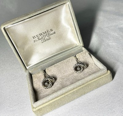 Auth [Beautiful] Hermès Rope Knot cufflinks vintage sterling silver SV925 box