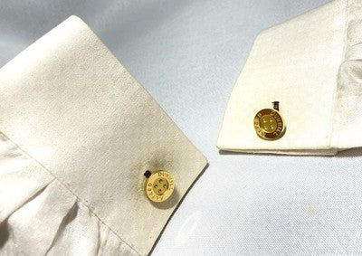 Auth [Beautiful] ALFRED DUNHILL Logo Gold metallic Oval Cufflinks +Box Gift