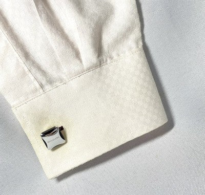 Auth [Rare] BVLGARI Brand Logo Sterling Silver 925 & Black Cufflinks Business