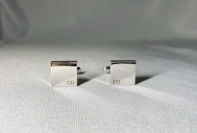 Auth [Beautiful] Dior Homme CD Logo Silver & Gold square Cufflinks Business Gift