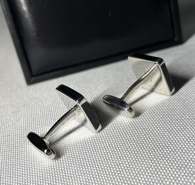 Auth [Rare] BVLGARI Brand Logo Sterling Silver 925 & Black Cufflinks Business