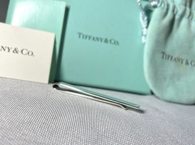 Auth Beautiful Tiffany mirror Sterling Silver SV925 Tie Clip Bar pin Gift +Box