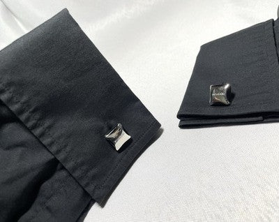 Auth [Rare] BVLGARI Brand Logo Sterling Silver 925 & Black Cufflinks Business