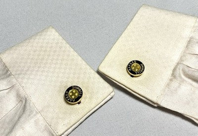 Auth [Beautiful] ALFRED DUNHILL Logo Gold metallic Oval Cufflinks +Box Gift