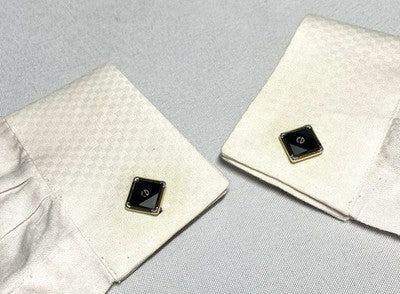 Auth [Rare] Dior CD Logo & Black stone & gray vintage Cufflinks Gold +Box Gift