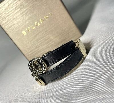 Auth [Beautiful] BVLGARI B-ZERO Doppio Tondo Leather Bracelet Gold&Black Unisex