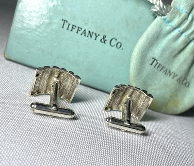 Auth [Rare] TIFFANY 18K AU750 & SV925 silver Vintage cufflinks Business &Box