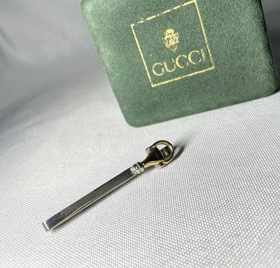 Auth [Rare] Old GUCCI Horse Bit Vintage Tie Clip Gold & Silver bar +Box Business