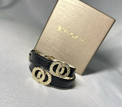 Auth [Beautiful] BVLGARI B-ZERO Doppio Tondo Leather Bracelet Gold&Black Unisex