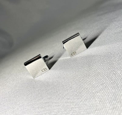 Auth [Beautiful] Dior Homme CD Logo Silver & Gold square Cufflinks Business Gift
