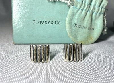 Auth [Rare] TIFFANY 18K AU750 & SV925 silver Vintage cufflinks Business &Box