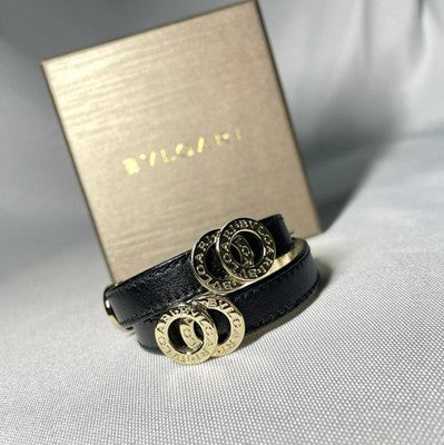 Auth [Beautiful] BVLGARI B-ZERO Doppio Tondo Leather Bracelet Gold&Black Unisex