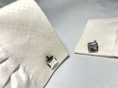 Auth [Rare] BVLGARI Brand Logo Sterling Silver 925 & Black Cufflinks Business