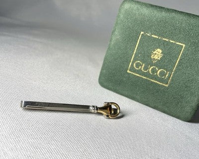 Auth [Rare] Old GUCCI Horse Bit Vintage Tie Clip Gold & Silver bar +Box Business
