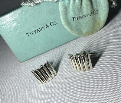 Auth [Rare] TIFFANY 18K AU750 & SV925 silver Vintage cufflinks Business &Box
