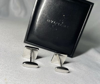 Auth [Rare] BVLGARI Brand Logo Sterling Silver 925 & Black Cufflinks Business