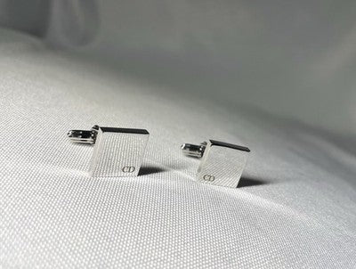 Auth [Beautiful] Dior Homme CD Logo Silver & Gold square Cufflinks Business Gift