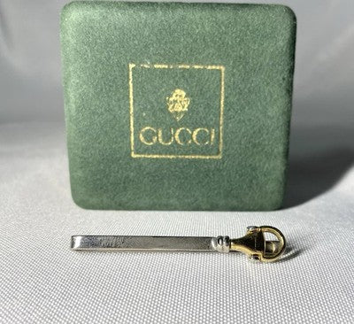 Auth [Rare] Old GUCCI Horse Bit Vintage Tie Clip Gold & Silver bar +Box Business