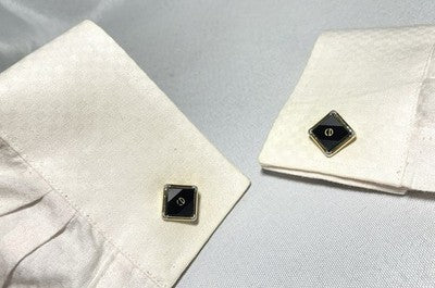 Auth [Rare] Dior CD Logo & Black stone & gray vintage Cufflinks Gold +Box Gift