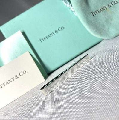 Auth Beautiful Tiffany mirror Sterling Silver SV925 Tie Clip Bar pin Gift +Box