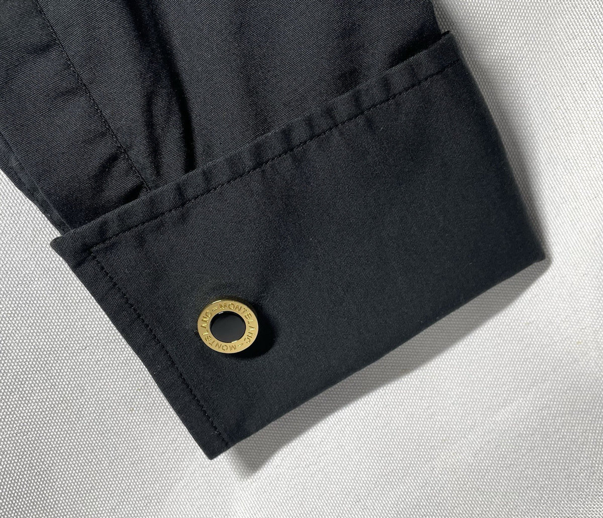 Auth [Beautiful] Montblanc Logo gold metallic & black onyx Oval cufflinks +Box