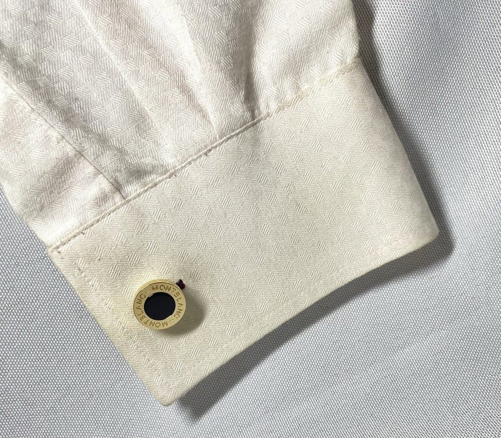 Auth [Beautiful] Montblanc Logo gold metallic & black onyx Oval cufflinks +Box